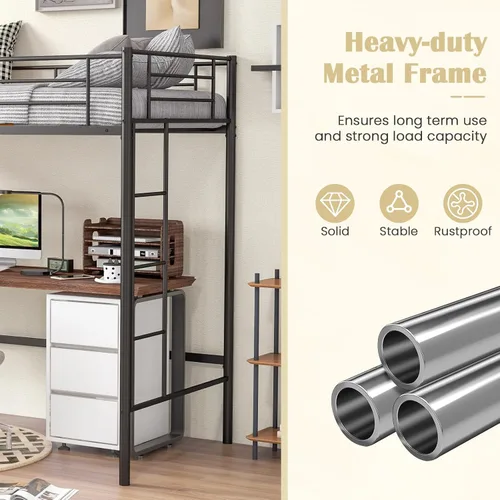 Miniatura 6 de Giantex Base de cama de metal tamaño individual con escaleras dobles y barandilla de seguridad, no necesita somier, ahorra espacio para jóvenes