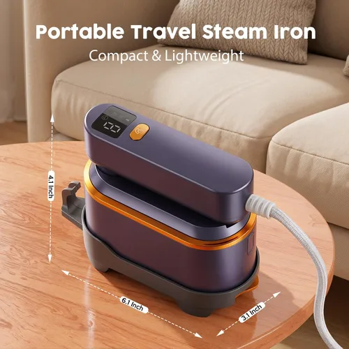 Miniatura 4 de Vaporizador portátil de viaje para ropa de 1200 W, potente vaporizador y plancha 2 en 1, calor rápido de 10 segundos, 4 modos con pantalla LED