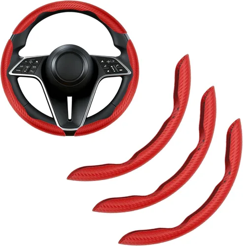Miniatura 14 de Funda para volante de fibra de carbono, juego de 2 piezas antideslizante con agarre cómodo, diseño de mariposa segmentada, fácil instalación a