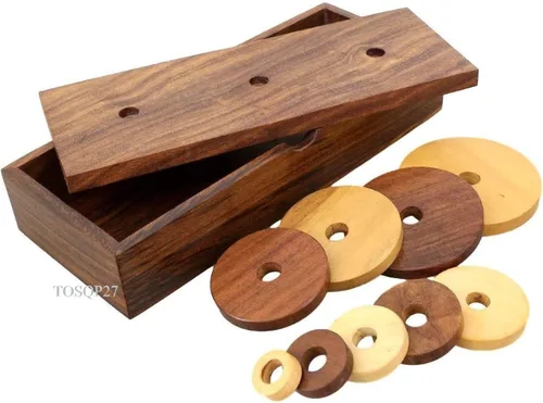 Miniatura 3 de TOSQP27 Gift Tower Hanoi Puzzle Brainteaser Juego Torre de Hanoi 9 anillos de madera mejor artesanal hecho a mano divertido juego para desafíos