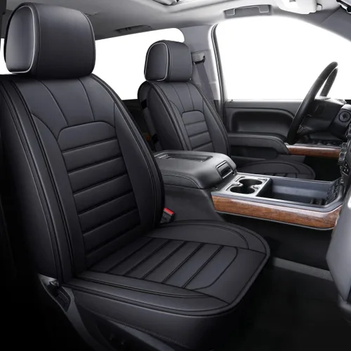 LUCKYMAN CLUB 2 Fundas de asiento delanteras para Silverado que se ajustan a Chevy Silverado Sierra 2007-2023 2024 2025 1500 2500 3500 con piel Negro