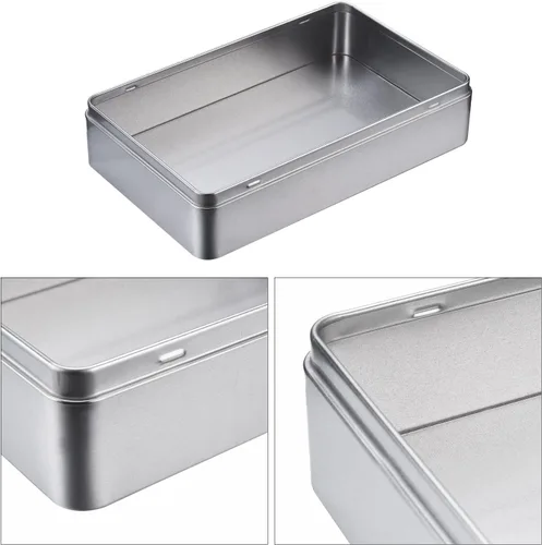 Miniatura 4 de Hotop 1 paquete de cajas de lata vacías rectangulares plateadas de 8.5 por 5.3 por 1.9 pulgadas, regalo, joyería y kit de lata de almacenamiento