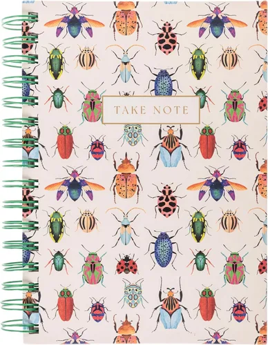 Graphique Beetles - Diario en espiral de tapa dura, 160 páginas rayadas, cuaderno de tapa dura, diario, listas, registro de mes y fecha, papel