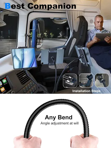 Miniatura 7 de Soporte para tablet para asiento de coche o camión, soporte largo de 19.7 pulgadas, brazo de cuello de cisne resistente para iPad Pro 12.9 Air Mini