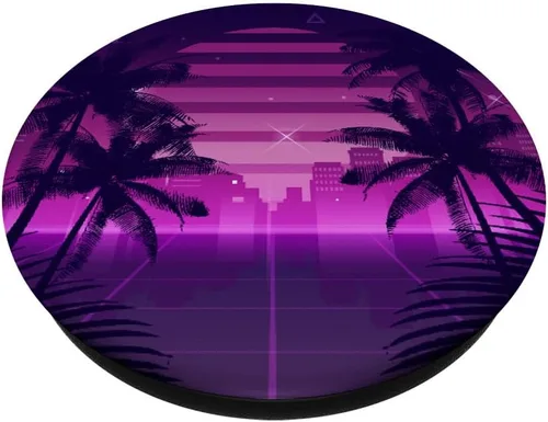 Miniatura 2 de Retro Synthwave Vaporwave 80s Style Design - Palmeras PopSockets intercambiables PopGrip