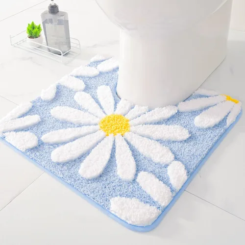 Miniatura 10 de QJHOMO Alfombras de inodoro en forma de U, linda alfombra de baño con contorno de margarita beige 20"x20", alfombra extra gruesa y suave