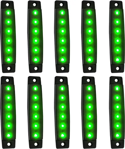 Paquete de 10 Luces Laterales Marcadoras de Remolque DC 12V Verde Ahumado 3.8" 6 LED Barra de Luz de Gálibo Tira de Luz Indicadora de Señal