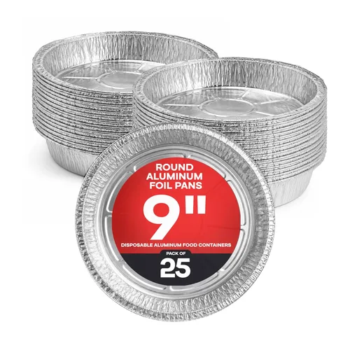 IDL Packaging Sartenes redondos de papel de aluminio de 9 pulgadas (paquete de 25) – 1.75 pulgadas de profundidad, paredes angulares – para asar,