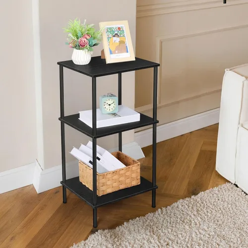 Miniatura 2 de ETELI Mesa auxiliar alta con almacenamiento de 3 niveles, mesa auxiliar negra, estantes de almacenamiento de metal para sala de estar, dormitorio