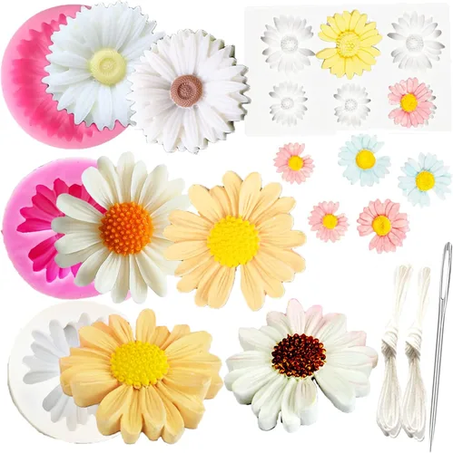 Miniatura 20 de 13 moldes de silicona para velas de flores, moldes para hacer velas con aguja que absorbe los ojos grandes, vela para cera de soja, cera de abejas