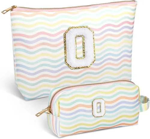 Miniatura 51 de Bolsa de viaje de maquillaje con monograma de 2 piezas para regalos de niñas adolescentes, bolsa de cosméticos para niñas, bolsa de aseo de viaje