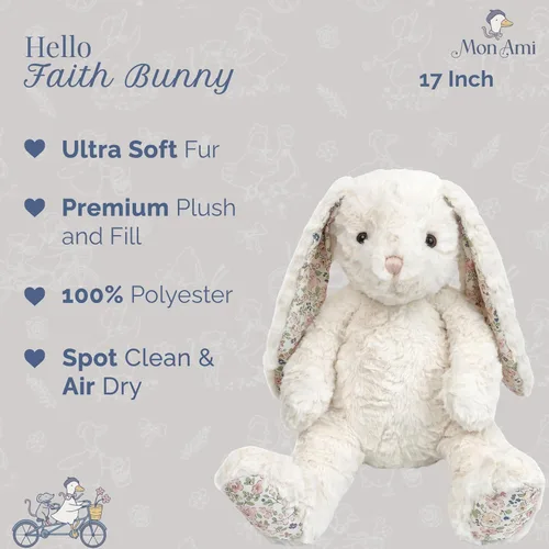 Miniatura 2 de MON AMI Faith Bunny - Animal de peluche de 17 pulgadas para niños y niñas, juguete de peluche suave de conejo crema, compañero para acurrucarse