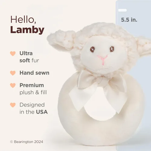 Miniatura 2 de Bearington Baby Lamby, Peluche de cordero color crema de 5.5 pulgadas, suaves sonajeros para bebé y anillos de peluche - Juguetes para recién