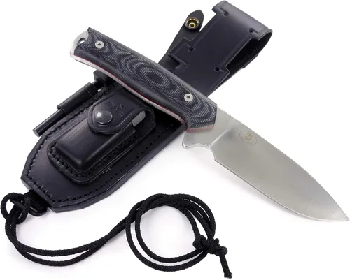 Miniatura 2 de JEO-TEC Nº21 Bushcraft Survival Hunting Cuchillo táctico de hoja fija - BOHLER N690C Acero Inoxidable, Funda de Cuero Multiposicionada, Piedra BLACK