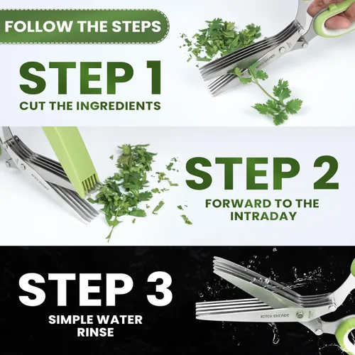 Miniatura 6 de KitchShears - Tijeras de hierbas con 5 cuchillas y cubierta, cortador de hierbas de acero inoxidable de alta calidad para hierbas de cocina y Verde