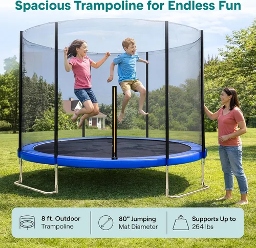 Miniatura 6 de SereneLife Trampolín para exteriores de 8 pies, 10 pies, 12 pies, 14 pies con red, escalera y revestimiento antioxidante, trampolines recreativos
