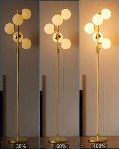 Miniatura 4 de Lightdot Lámparas de pie regulables doradas y negras de 66 pulgadas con mesa, moderna lámpara alta de pie con pantalla de globo, cabeza