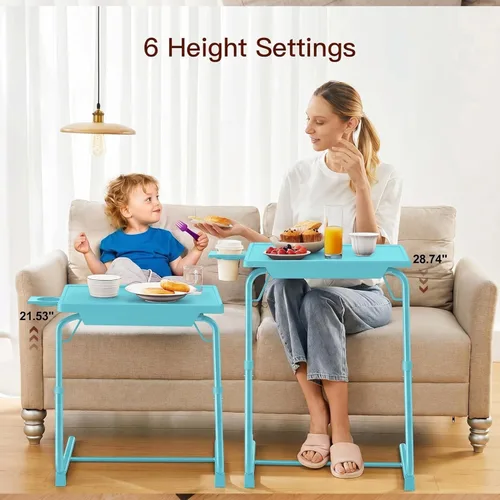 Miniatura 4 de HUANUO Mesa ajustable para TV – Bandeja de cena de TV con portavasos en la cama y el sofá, cómoda mesa plegable con 6 ajustes de altura y 3 ángulos