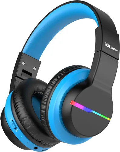 iClever BTH12 - Auriculares Bluetooth para niños, luces LED coloridas, volumen seguro de 74/85 dBA, tiempo de reproducción de 85 horas, Bluetooth