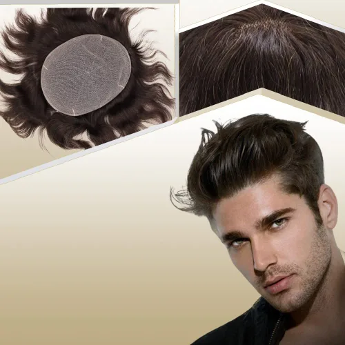 Miniatura 25 de Tupé de cabello humano europeo para hombres, suave encaje suizo completo, sistema de reemplazo de cabello, extensiones de cabello de 10 x 8 1B
