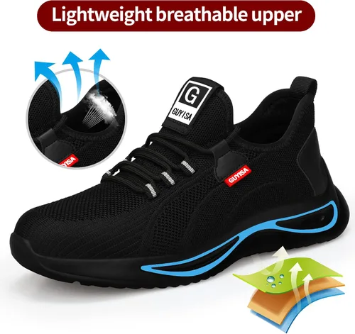 Miniatura 3 de GLANOUDUN Steel Toe Shoes for Men Women,Lightweight Comfortable Safety Shoes for Men Steel Toe Wide,Indestructible Working Shoes for Men Black