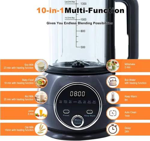 Miniatura 3 de Batidora caliente 10 en 1 para producir leche de nueces, 51 onzas de soja casera, almendra, avena, a base de plantas, para preparar alimentos