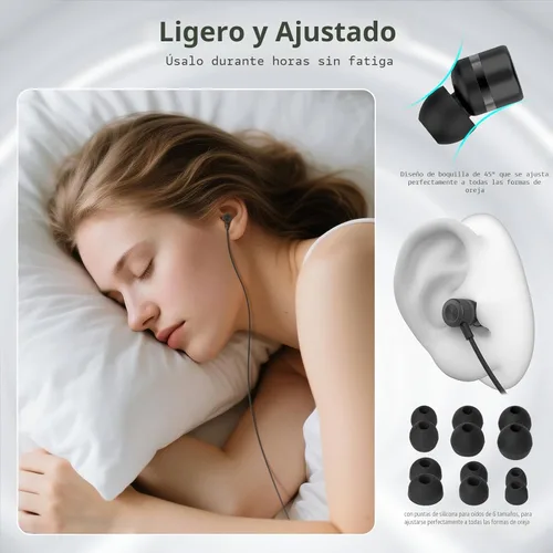 Miniatura 6 de MORMOQUE EP-06 Auriculares con cable intrauriculares, auriculares con micrófono incorporado, auriculares con aislamiento de ruido, conector de Negro