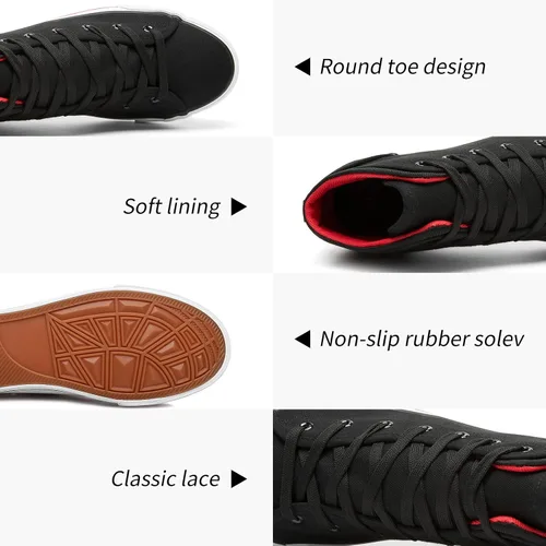 Miniatura 2 de yageyan Zapatillas altas de lona blancas para zapatos casuales de moda negra