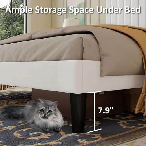 Miniatura 4 de LUXOAK Base de cama tamaño Queen tapizada en terciopelo con estación de carga, soporte de listones de madera, base de colchón, somier opcional