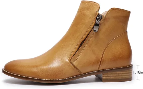 Miniatura 2 de Mona flying Botines de cuero para mujer, botas de tobillo con cremallera lateral, tacón bajo, botas cortas para mujer