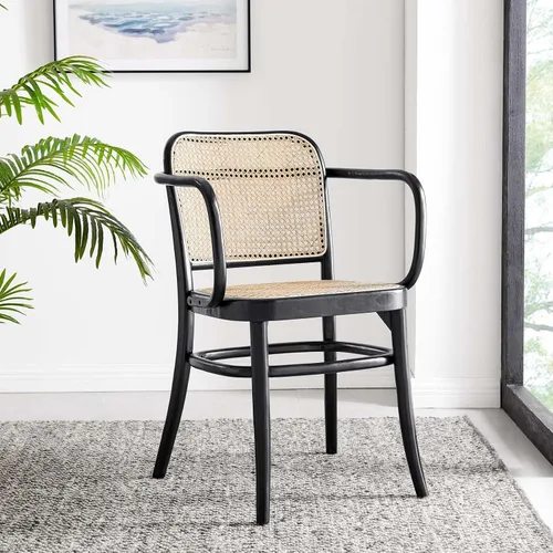 Miniatura 9 de Modway Winona - Asiento de mimbre de madera de olmo, silla de comedor - Juego de 2, color negro