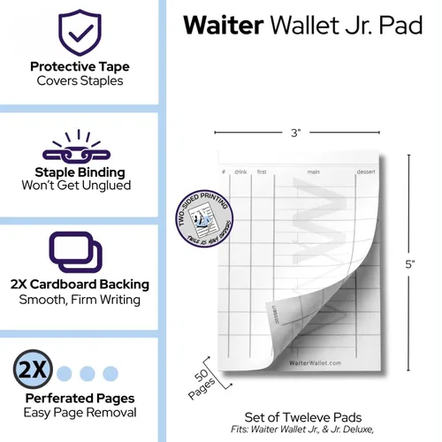 Miniatura 4 de Waiter Wallet Jr. Pads Paquete de 12 blocs de notas de invitados Bloc de notas perforado y grapado de doble cara para servidor de restaurante