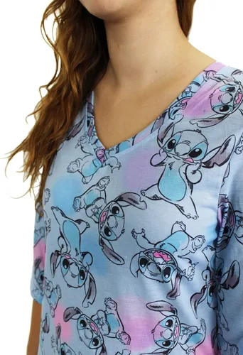 Miniatura 5 de Disney Lilo & Stitch - Pijama de manga 34 para mujer, Azul Patchwork