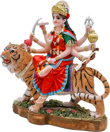 Miniatura 7 de alikiki Diosa hindú Durga Estatua grande – 8.5 pulgadas Dios indio Durga MATA Ídolo en la estatua de tigre India Murti Casa Oficina Templo Mandir