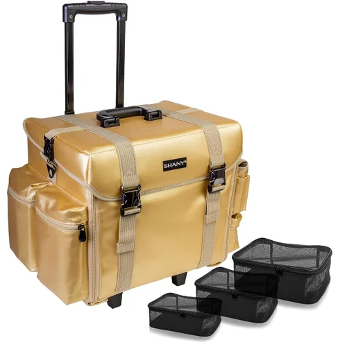 Miniatura 11 de Estuche de maquillaje blando con carrito SHANY Cosmetics, 2 compartimientos, color negro con 3 bolsas organizadoras de malla de regalo