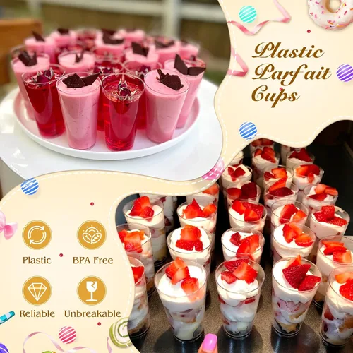 Miniatura 3 de mwellewm 150 paquetes de mini tazas de postre con cucharas, tazas de postre de plástico transparente de 3oz para postres tipo parfait para fiestas