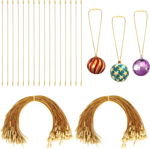 200 cuerdas para colgar adornos de Navidad, cuerda metálica de oropel a presión para árbol de Navidad, ganchos de cinta para festivales de fiesta de