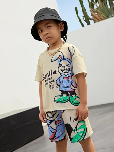 Miniatura 5 de Floerns Conjunto de camiseta con estampado gráfico de dos piezas para niños y pantalones cortos