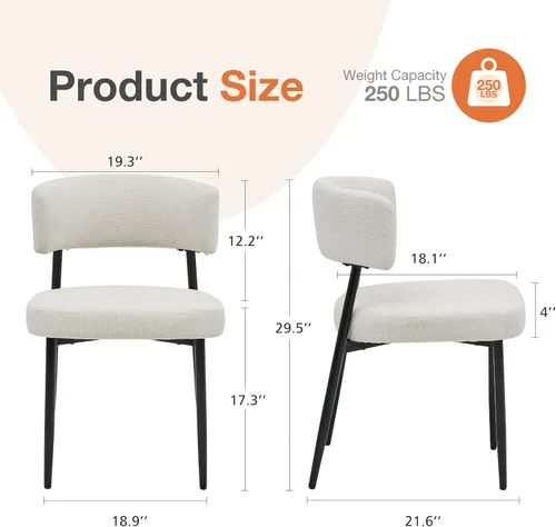 Miniatura 2 de DUMOS Juego de 4 sillas de comedor, sillas modernas de mediados de siglo, respaldo curvado tapizado, sillas de cocina con patas de metal negro, beige