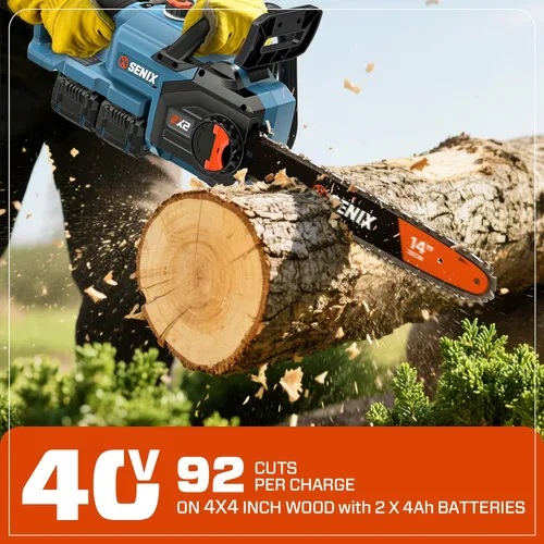 Miniatura 5 de SENIX Motosierra eléctrica de 40 V y 14 pulgadas, motosierra inalámbrica a batería, motosierra sin escobillas, incluye baterías de 2 x 4 Ah