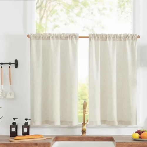 Miniatura 58 de jinchan - Cortinas de lino a rayas para cocina de 20 pulgadas de largo, cortinas de varios niveles, estilo granja moderna de café, tratamientos