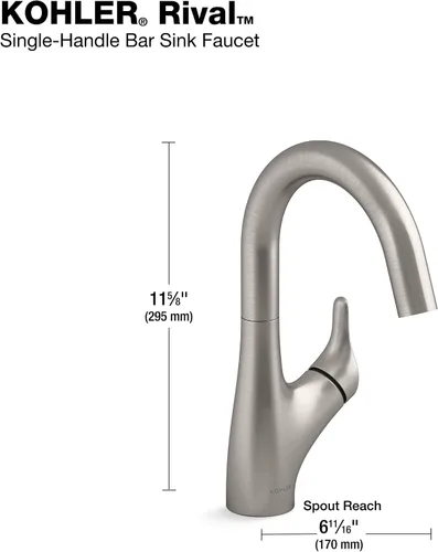 Miniatura 3 de KOHLER 30472-VS Rival - Grifo para fregadero de barra de un solo mango, boquilla oscilante arqueada, 1.5 GPM, memoria de temperatura, acero