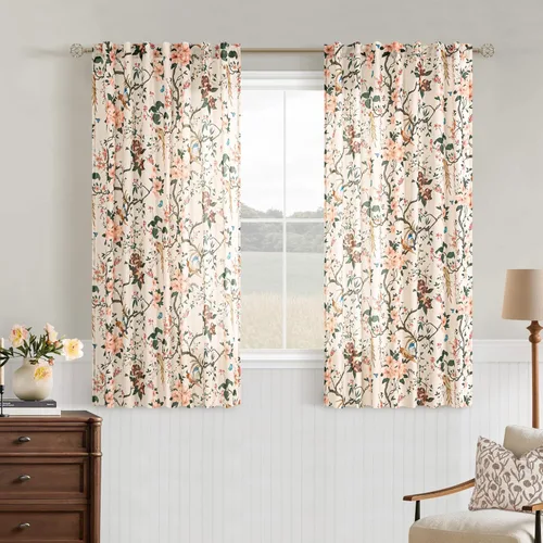Miniatura 57 de Cortinas de lino florales azules y amarillas, estilo vintage, bohemio, de 63 pulgadas, 2 paneles con pestaña trasera para sala de estar