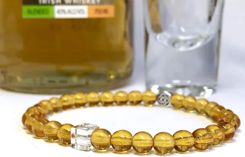 Miniatura 5 de Irish Whiskey Lover Bracelet in 2 Styles With Celtic Knot and Optional Shamrock Charm - Couples' Quartz and Glass Bracelet - Custom Sized for a