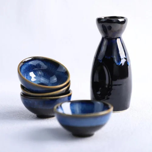 Miniatura 2 de Sizikato El juego de sake de porcelana de cerámica de 5 piezas incluye 1 botella de sake y 4 tazas de sake