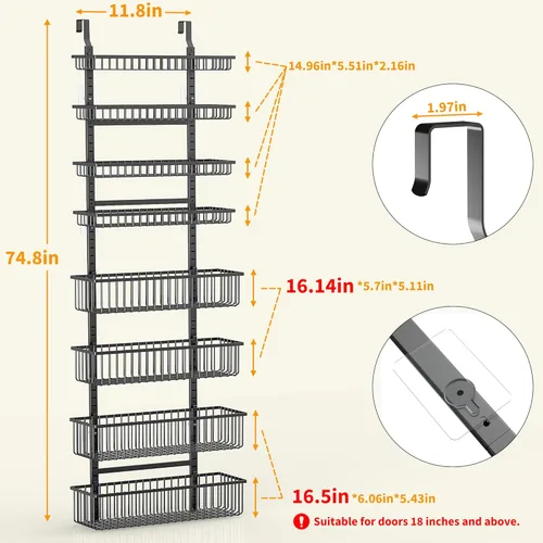 Miniatura 4 de Moforoco - Organizador sobre la puerta para despensa, estantes organizadores para puerta de despensa, organizadores de cocina y almacenamiento