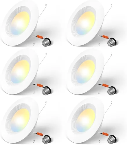 Amico Iluminación empotrable LED 5CCT de 5/6 pulgadas, paquete de 6, regulable, clasificación IC, 12.5 W = 100 W, 950 lm luces empotradas con marco