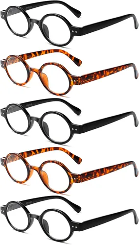 Miniatura 8 de Joschoo - Paquete de 5 gafas de lectura retro redondas, mini y pequeñas, cómodas para mujeres y hombres (5 mix-2, 1.0)