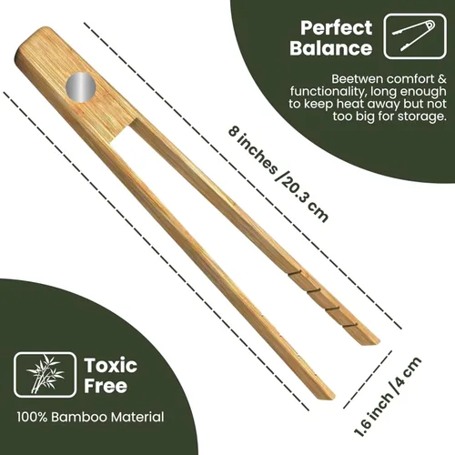 Miniatura 6 de Pinzas para tostadora con imán Utensilios de cocina para cocinar y sostener tostadas, tocino, panecillos, bagel, pan Bambú natural no tóxico