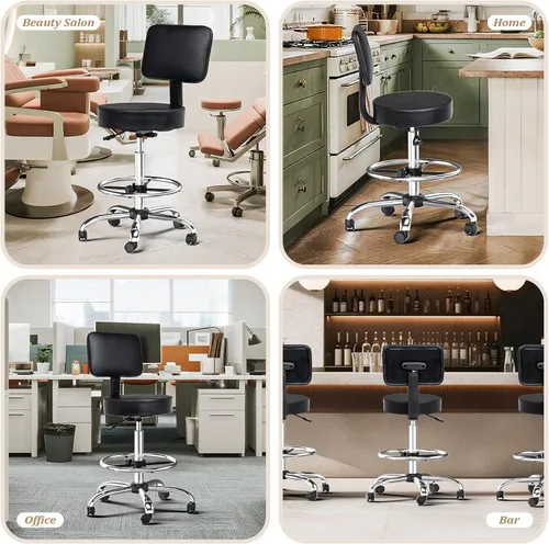 Miniatura 7 de OmySalon Silla de dibujo, silla ergonómica de escritorio de oficina con soporte para espalda, taburete alto ajustable con reposapiés y cojín de Negro